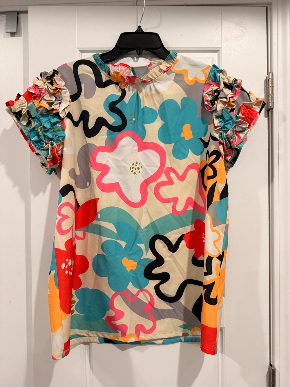 Floral Multicolor Ruffle Sleeve Women's Top